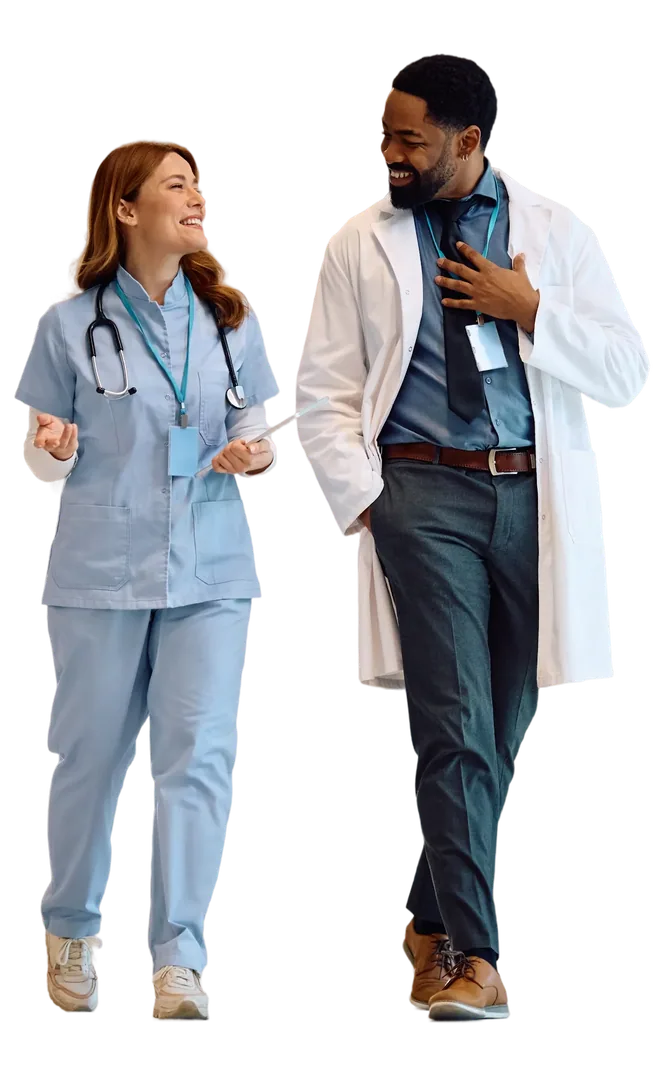 A clinician smiling